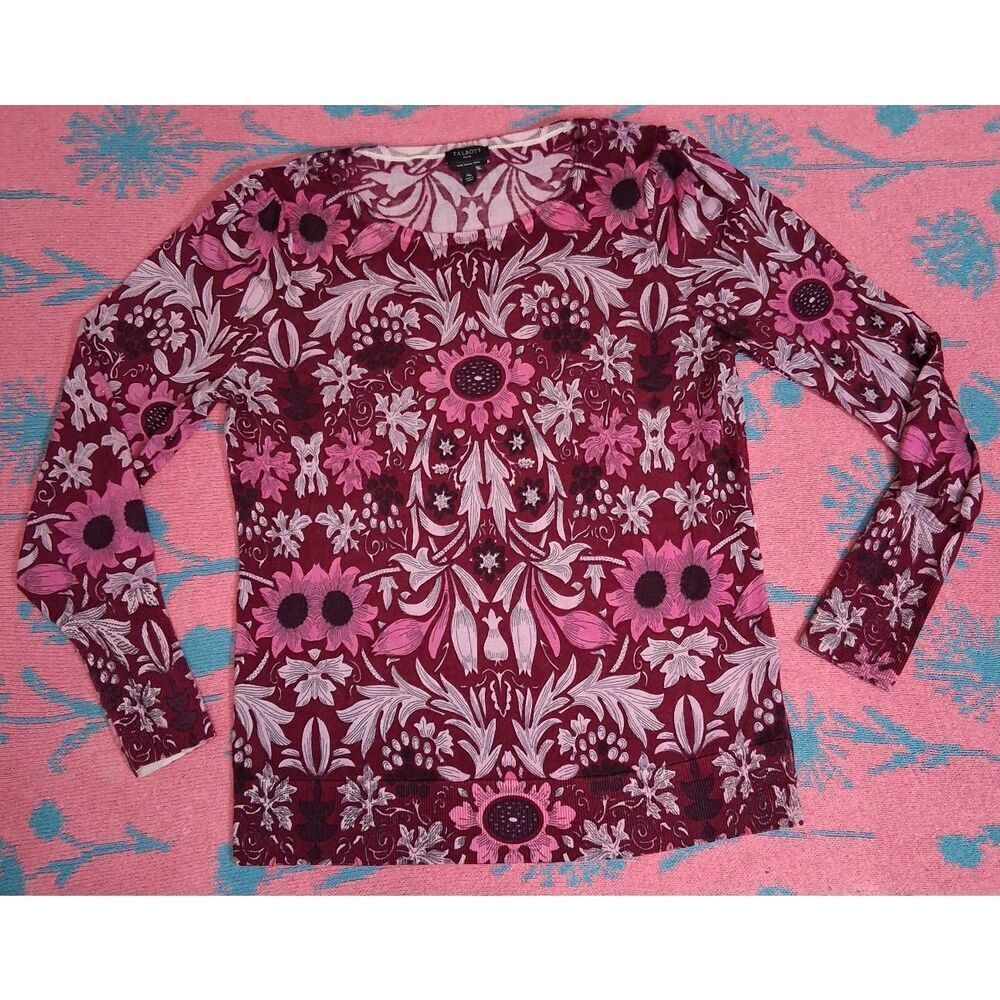Talbots women medium fine wool puff sleeve sweater burgundy light spring summer